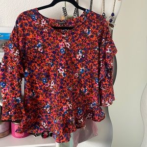 Orange blue floral print top